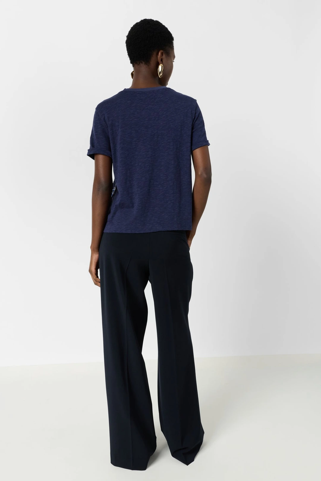 T-shirt bi matière esprit foulard - MANOLIA - Marine