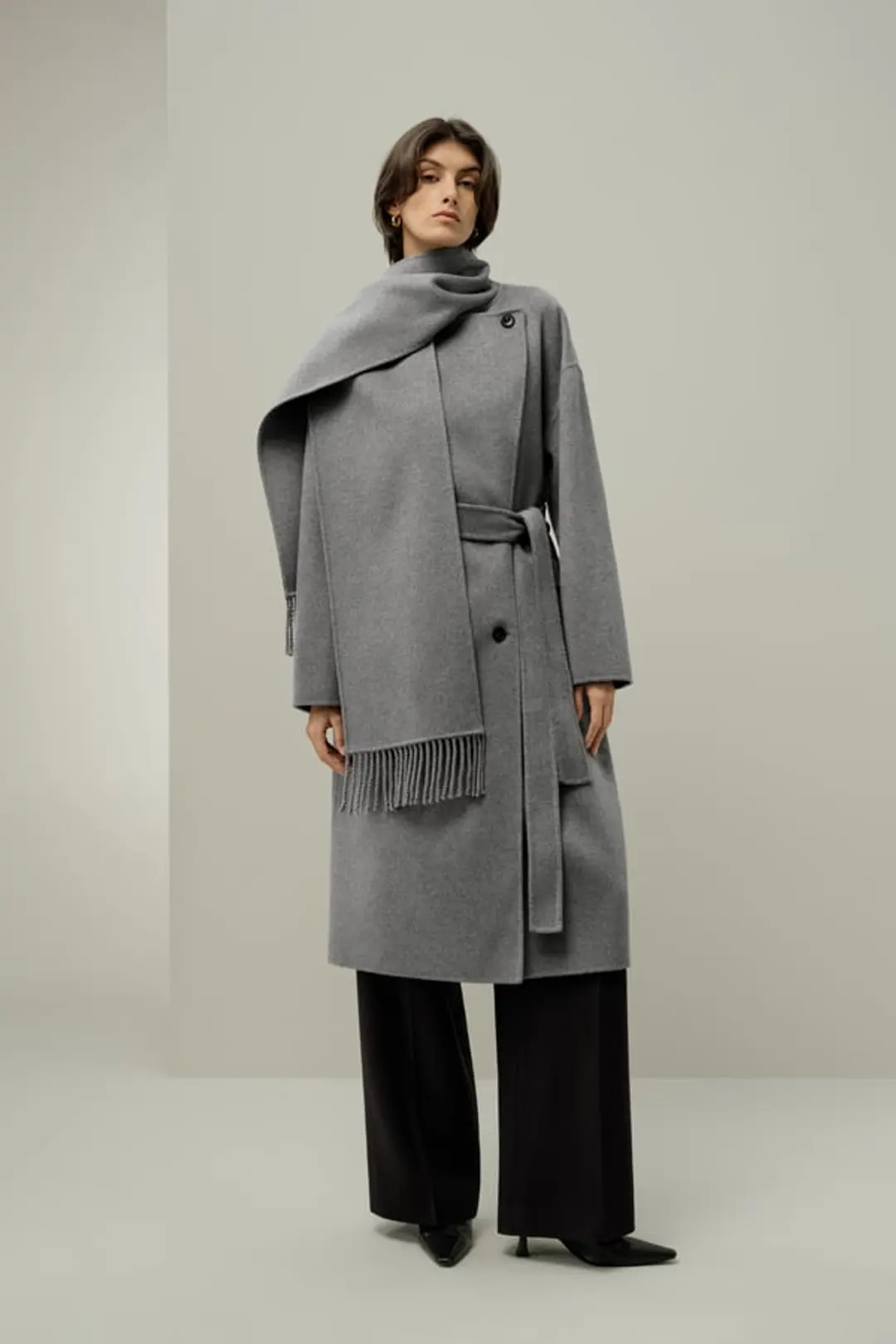 LILYSILK Manteau En Laine Mélangée À Col Écharpe Mélange De Laine Double Face Gris Moyen L