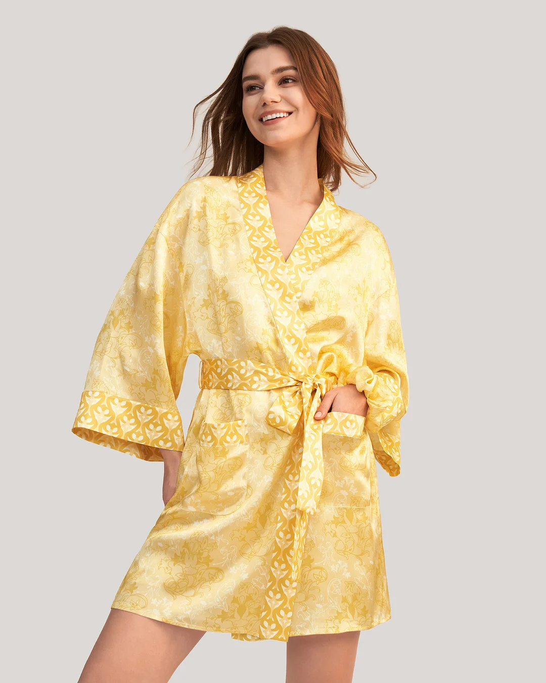 LILYSILK Peignoir Soie Femme M Impression de lys d'or