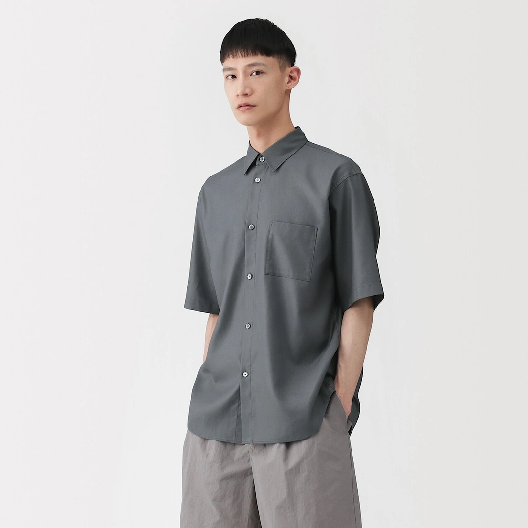 Chemise à manches courtes en maille Dobby de mélange de washi pour homme