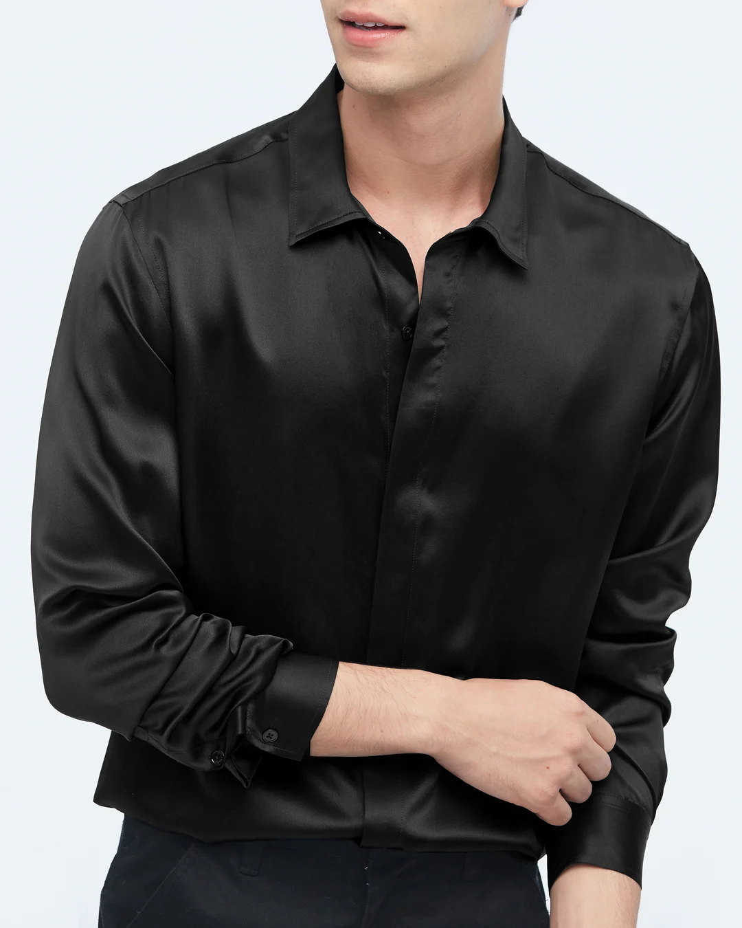 LILYSILK Chemise Classique en Soie à Manches Longues pour Hommes Noir XL