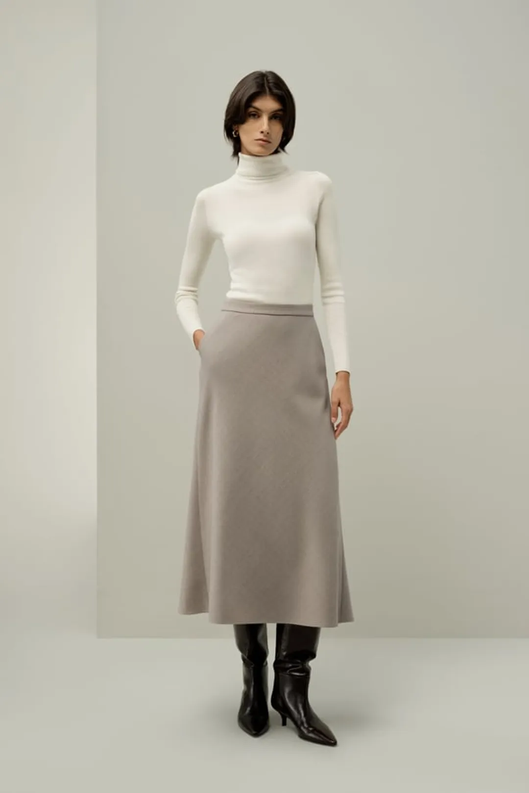 LILYSILK Jupe Trapèze En Soie Et Laine Chinée Tissu En Mélange De Soie Et De Laine Mélange De Soie Et De Laine Galet 46
