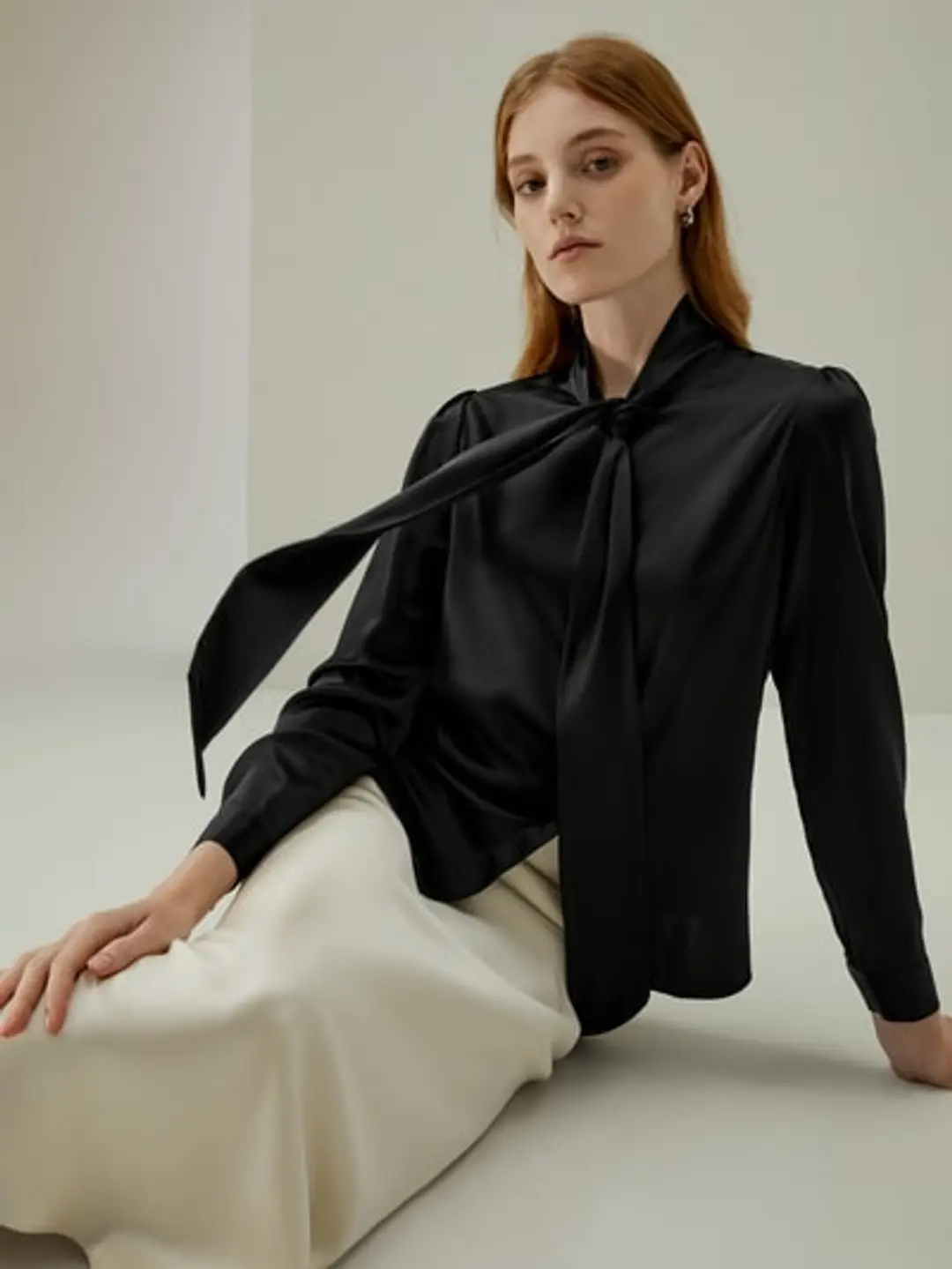 LILYSILK Blouse en Soie avec Nœud Papillon Blanc Naturel L