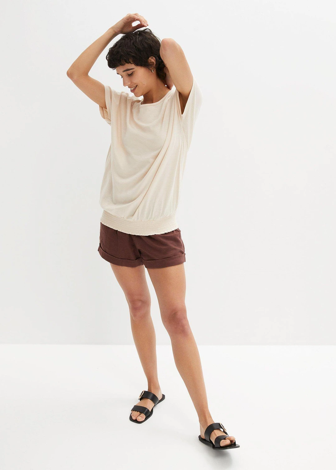 T-shirt en fil flammé avec base smockée - 2