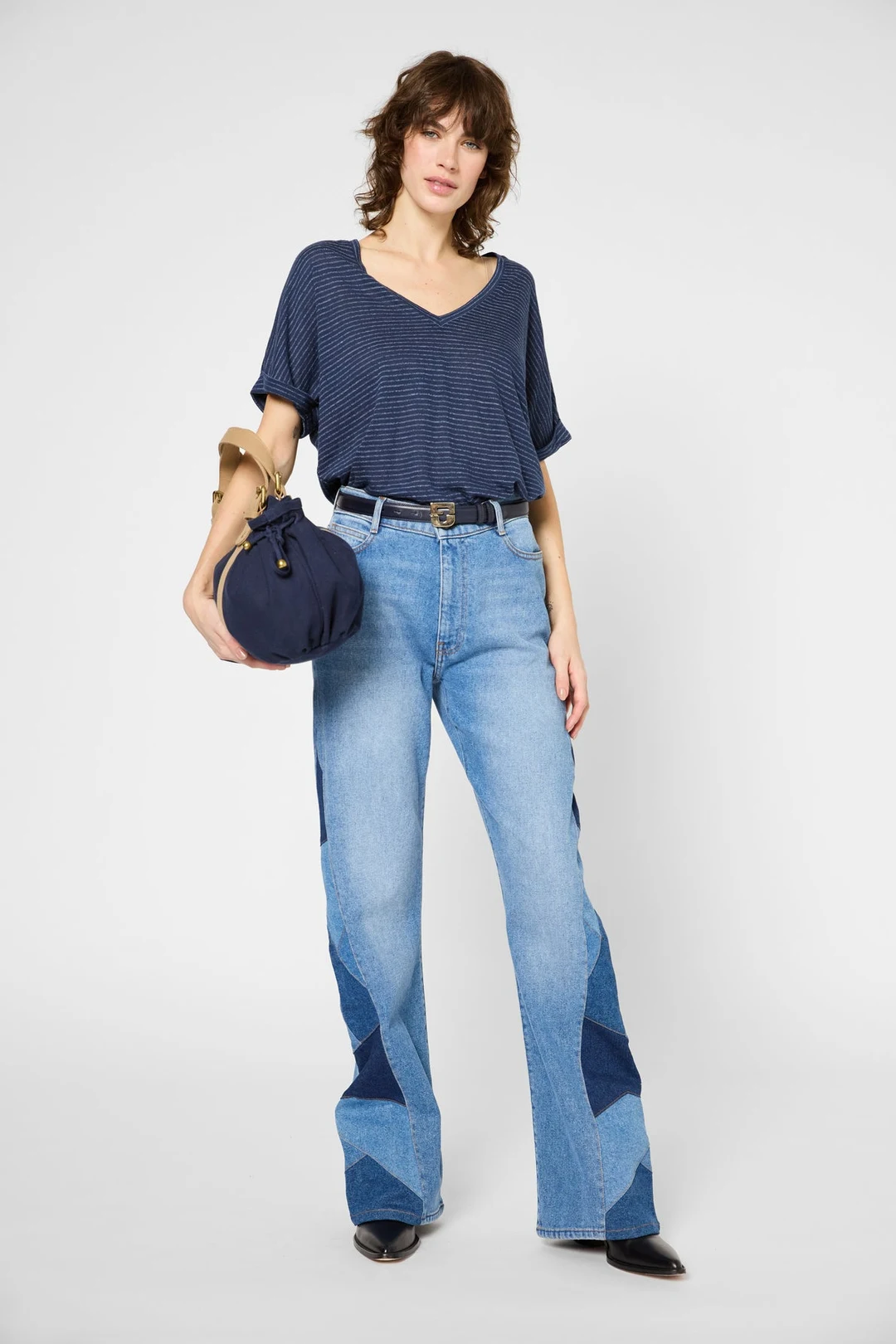 T-shirt V à rayures - GLADYS - Indigo