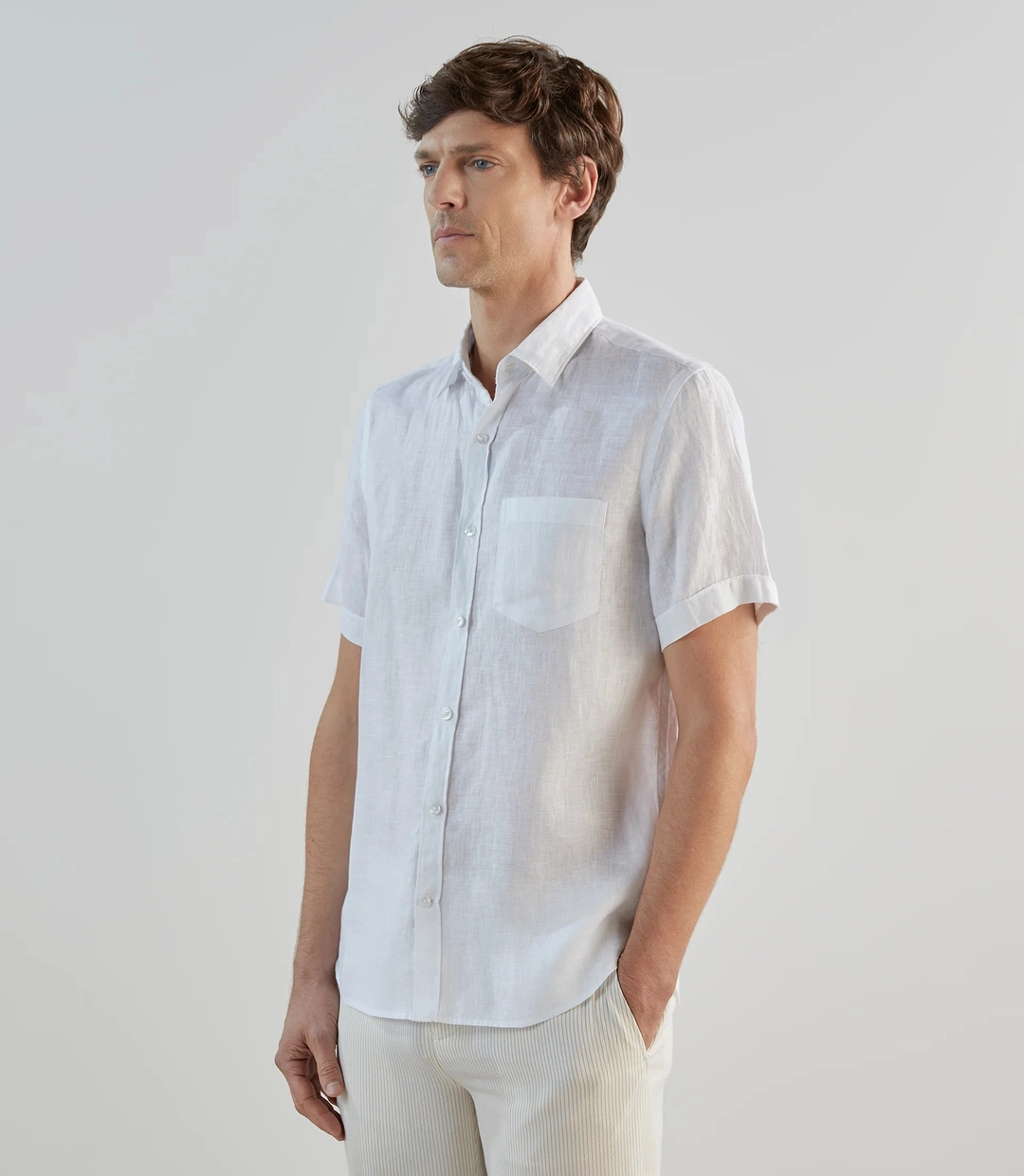 IZAC - Chemise manches courtes 100% lin blanc