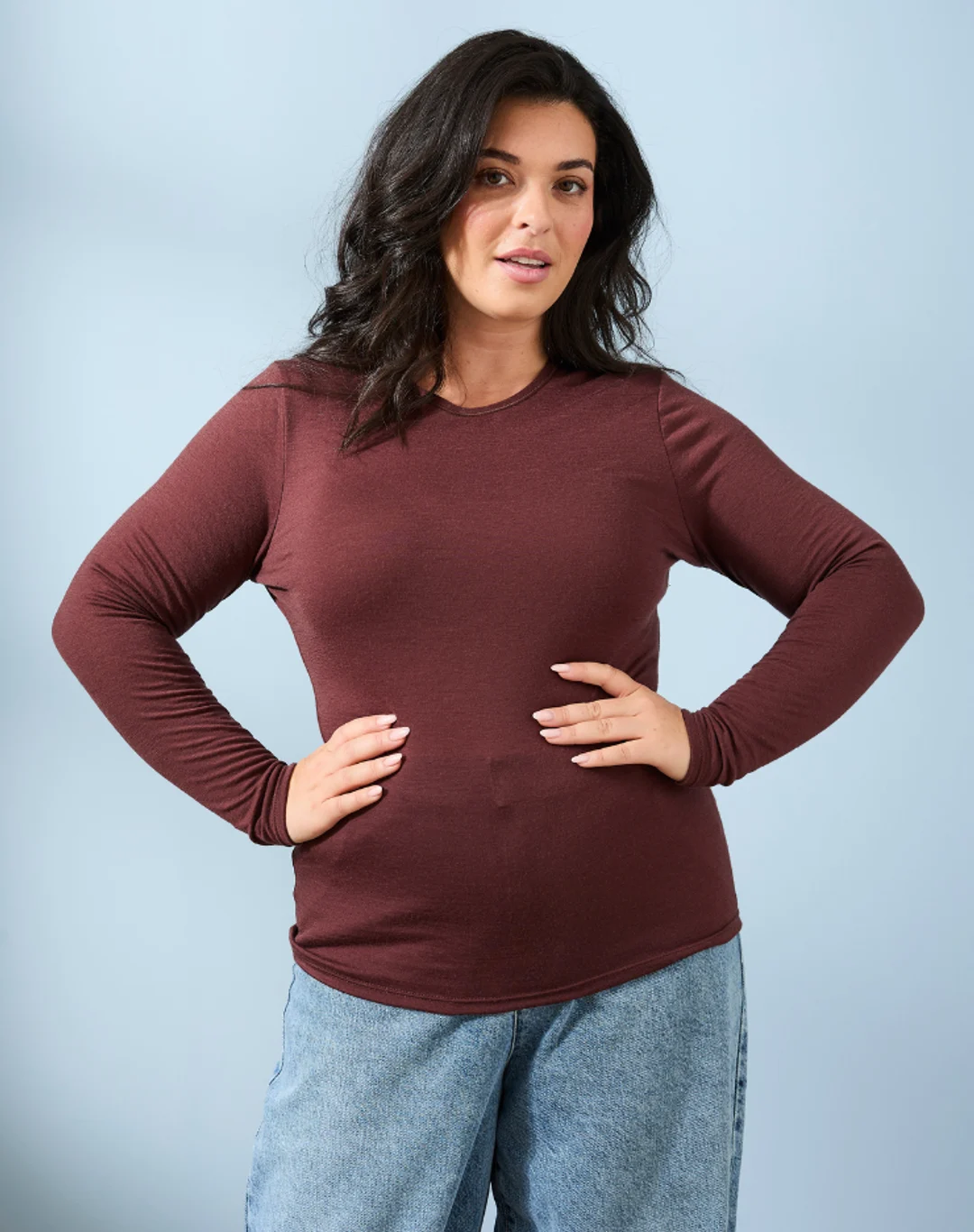 T-shirt manches longues col rond Laine Mérinos - Chocolat - Taille XL - Lemahieu