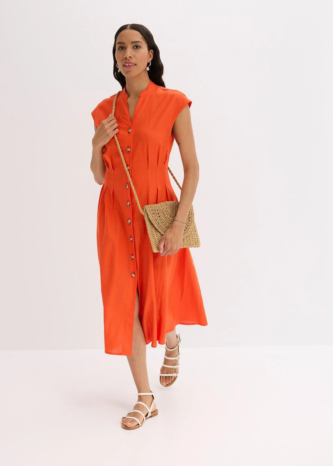 Robe midi légère en lin mélangé