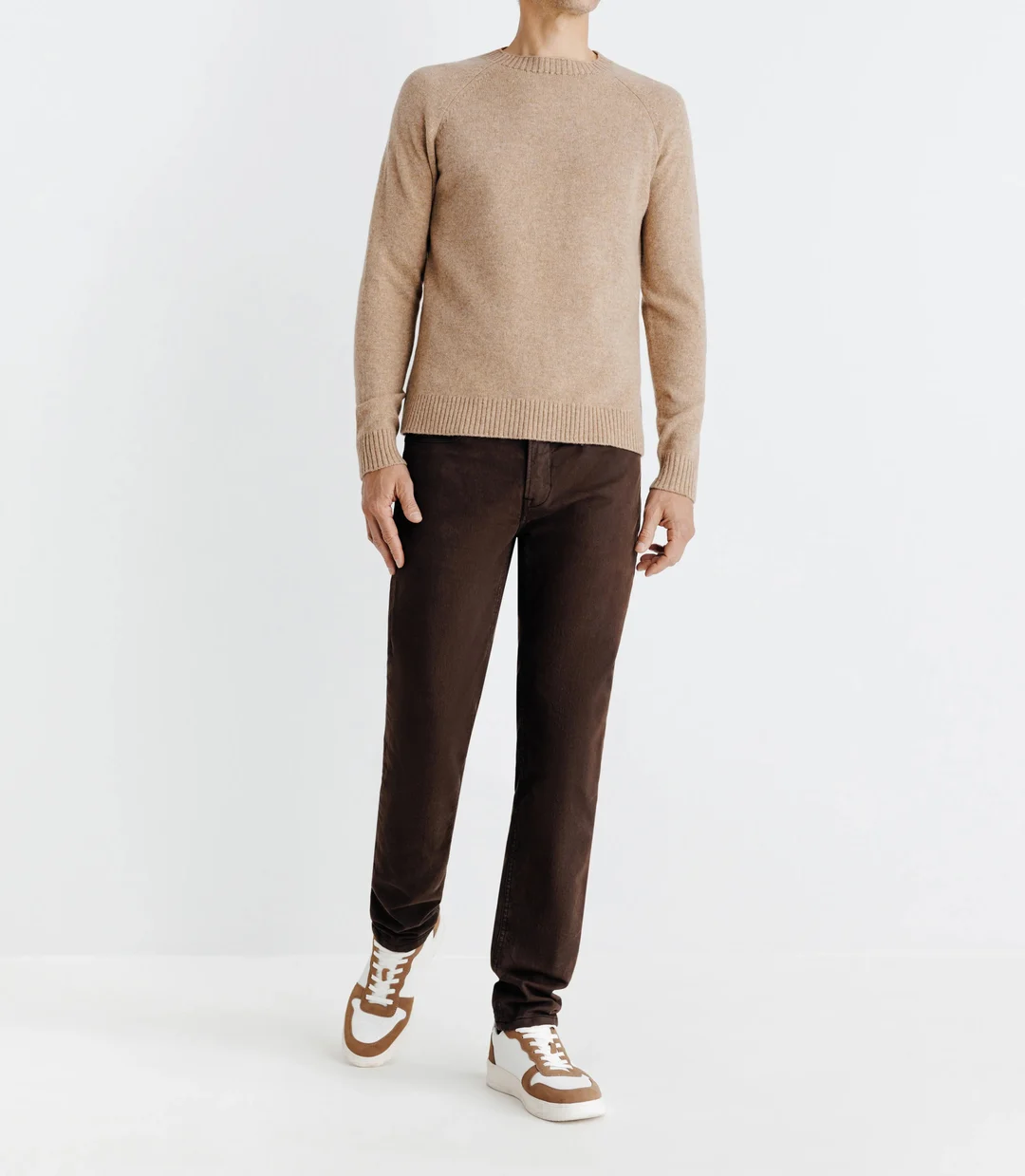IZAC - Pull lambswool col rond camel