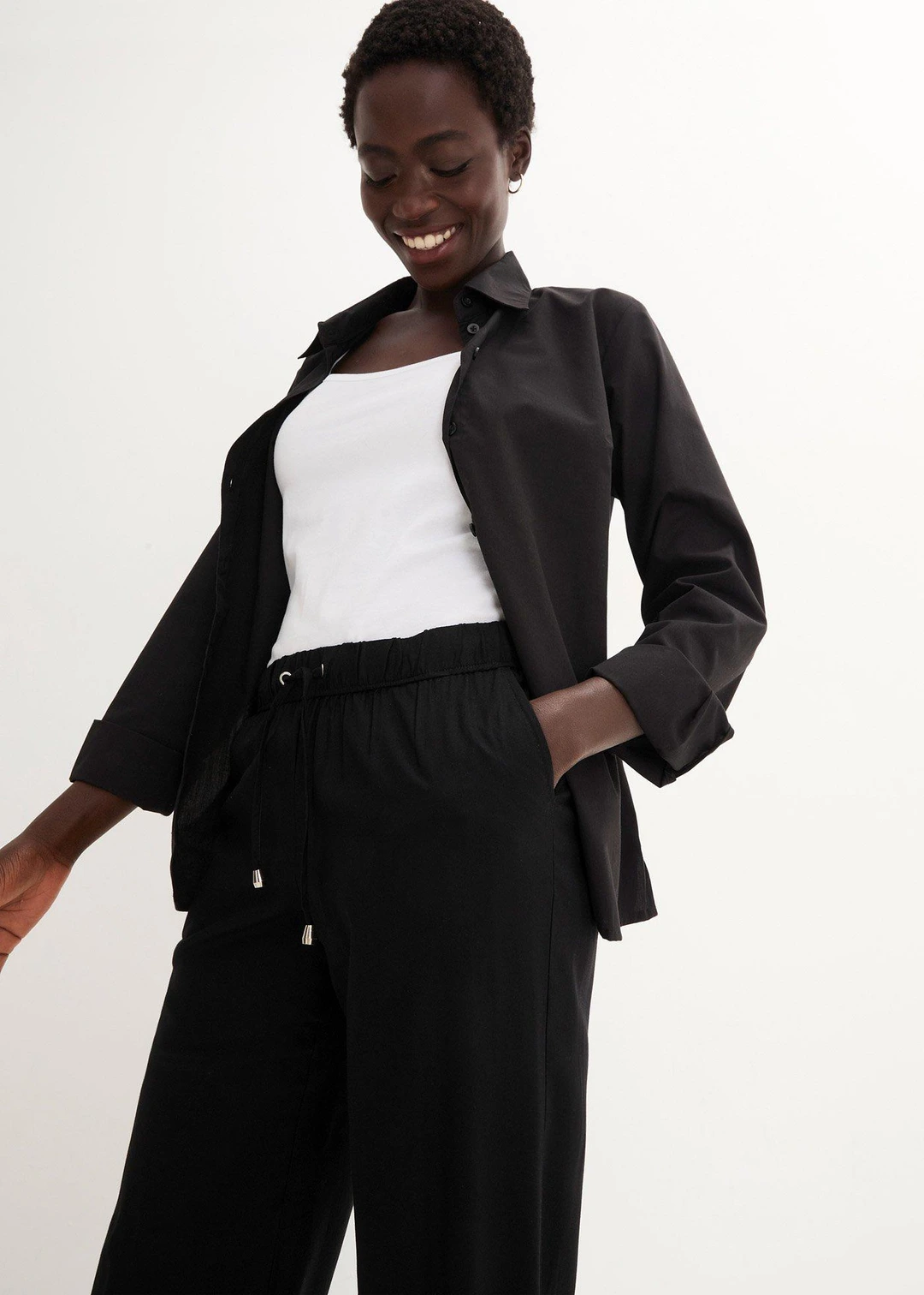 Pantalon à taille élastiquée en viscose