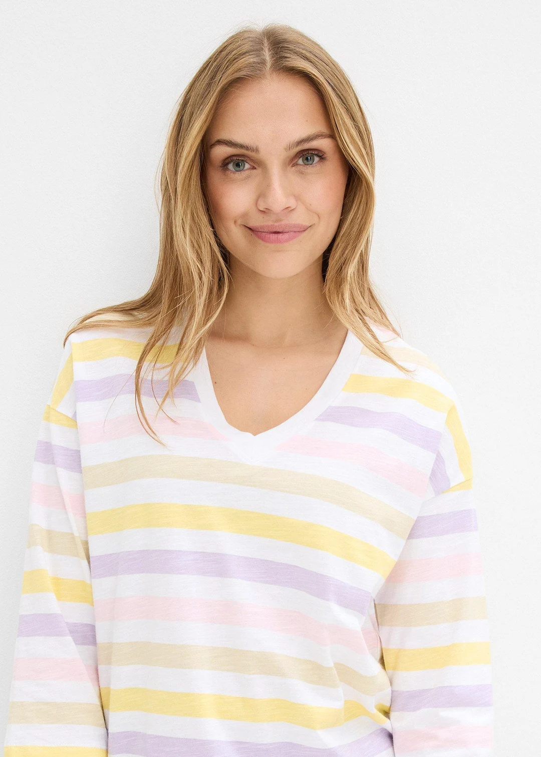 T-shirt en coton flammé, manches 3/4 - 3