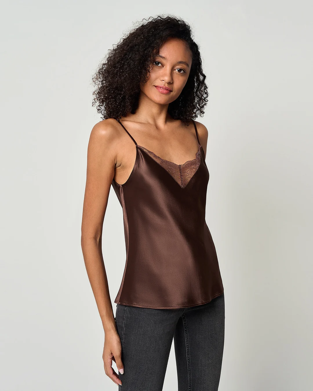 LILYSILK Débardeur Soie, Col En V Avec Dentelle, Êporté De 2 Façons, Charmeuse Soie, Pour Votre Garde-Robe De Tous Les Jours