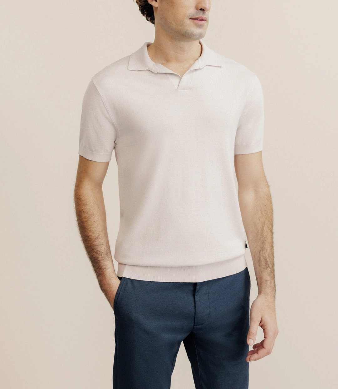 IZAC - Polo col ouvert en maille rose