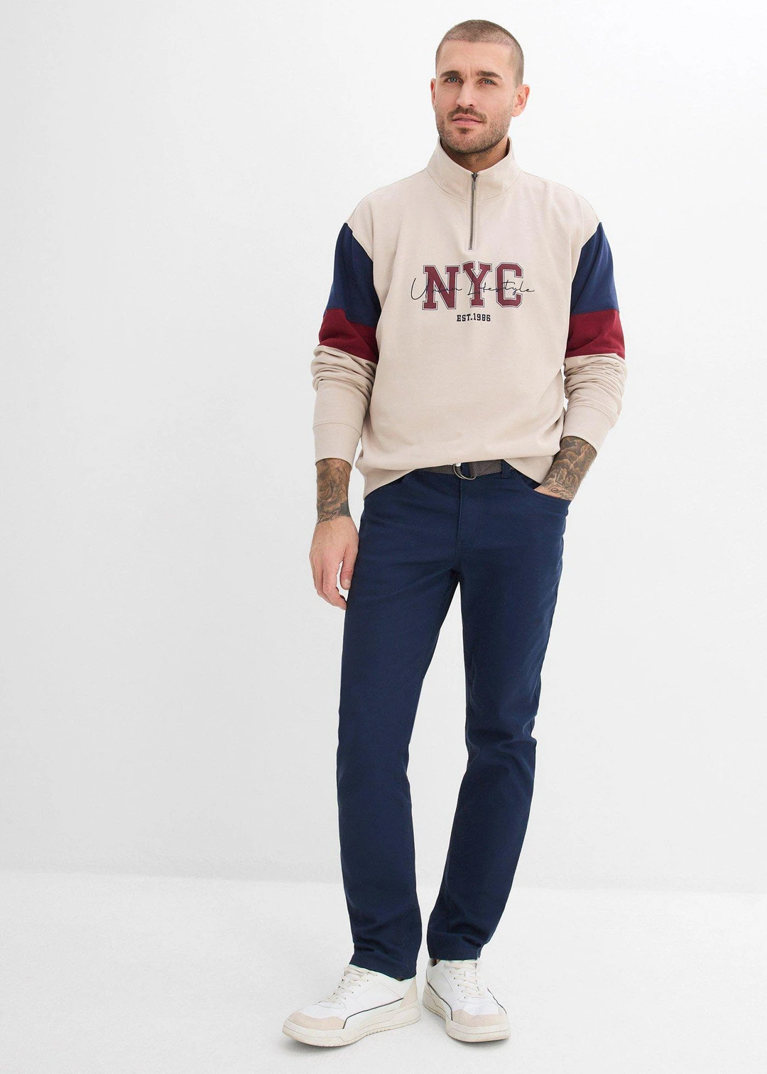 Pantalon extensible regular avec ceinture, droit
