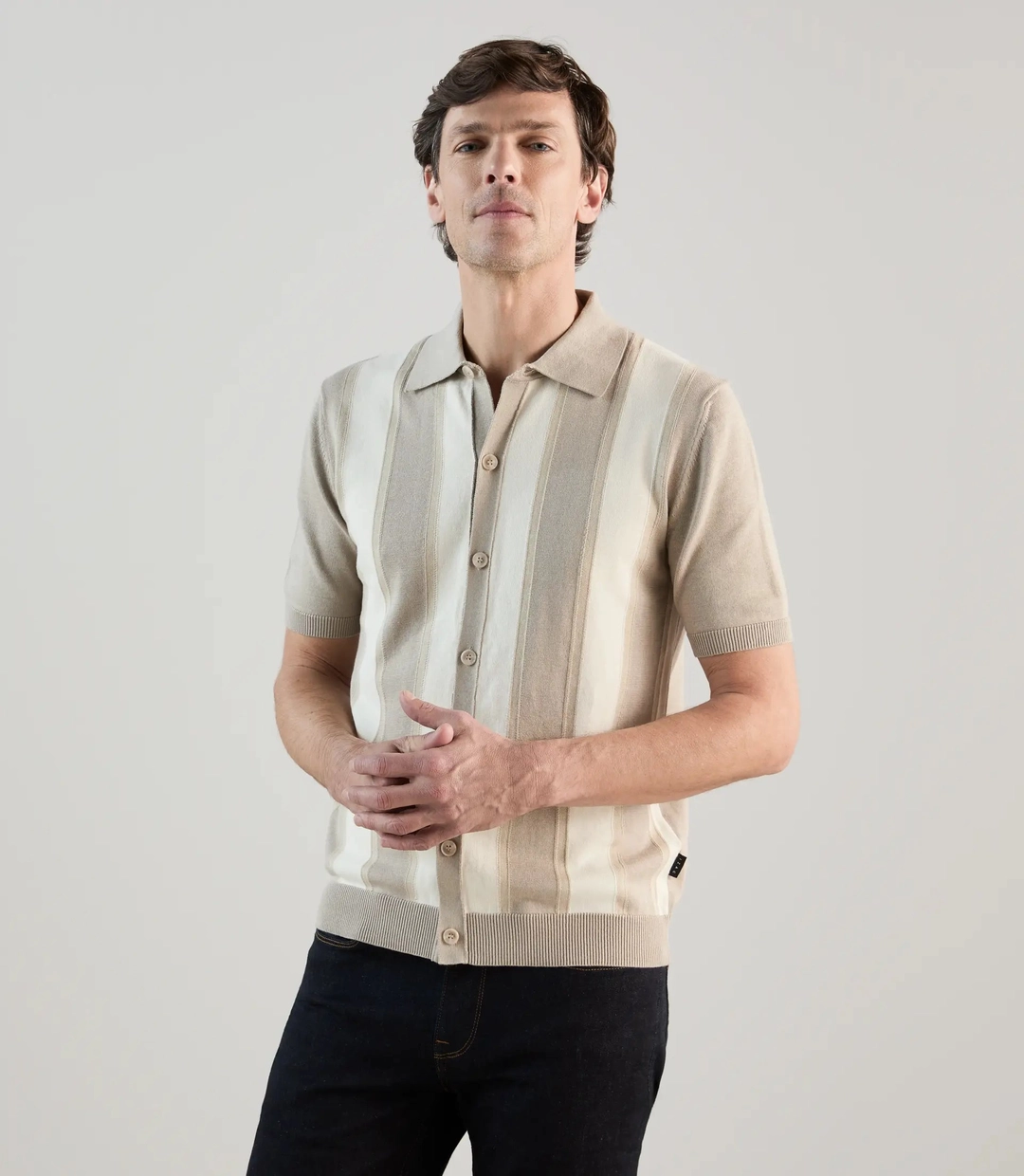 IZAC - Polo col chemise en maille beige - 2