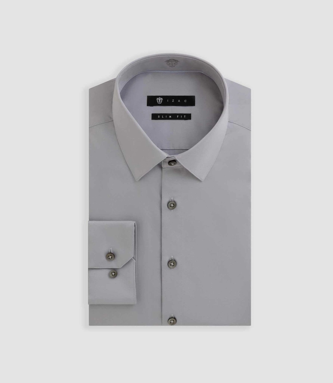 IZAC - Chemise slim en satin coton gris clair SATINSLIM