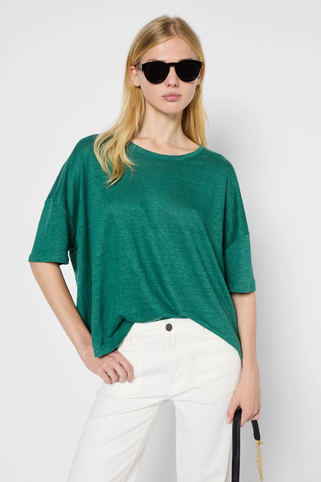 T-shirt large en lin - GALADRIEL - Vert