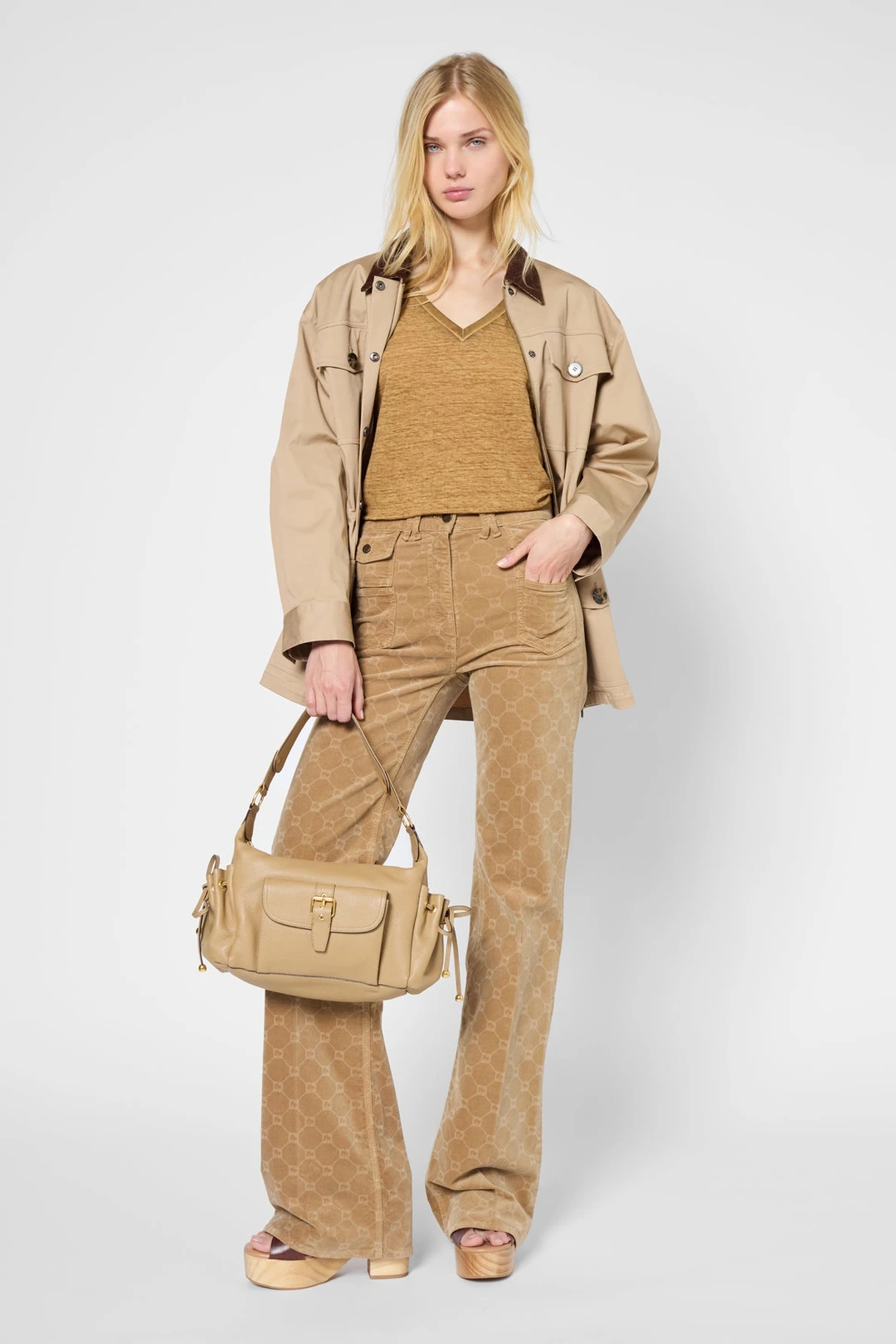 T-shirt ample à col V en lin - GRETA - Camel