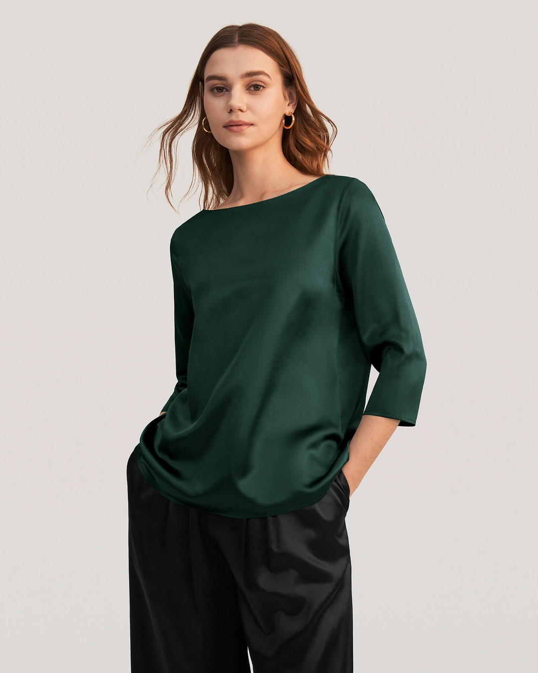 LILYSILK Blouse En Soie À Col Bateau Et Manches 3/4