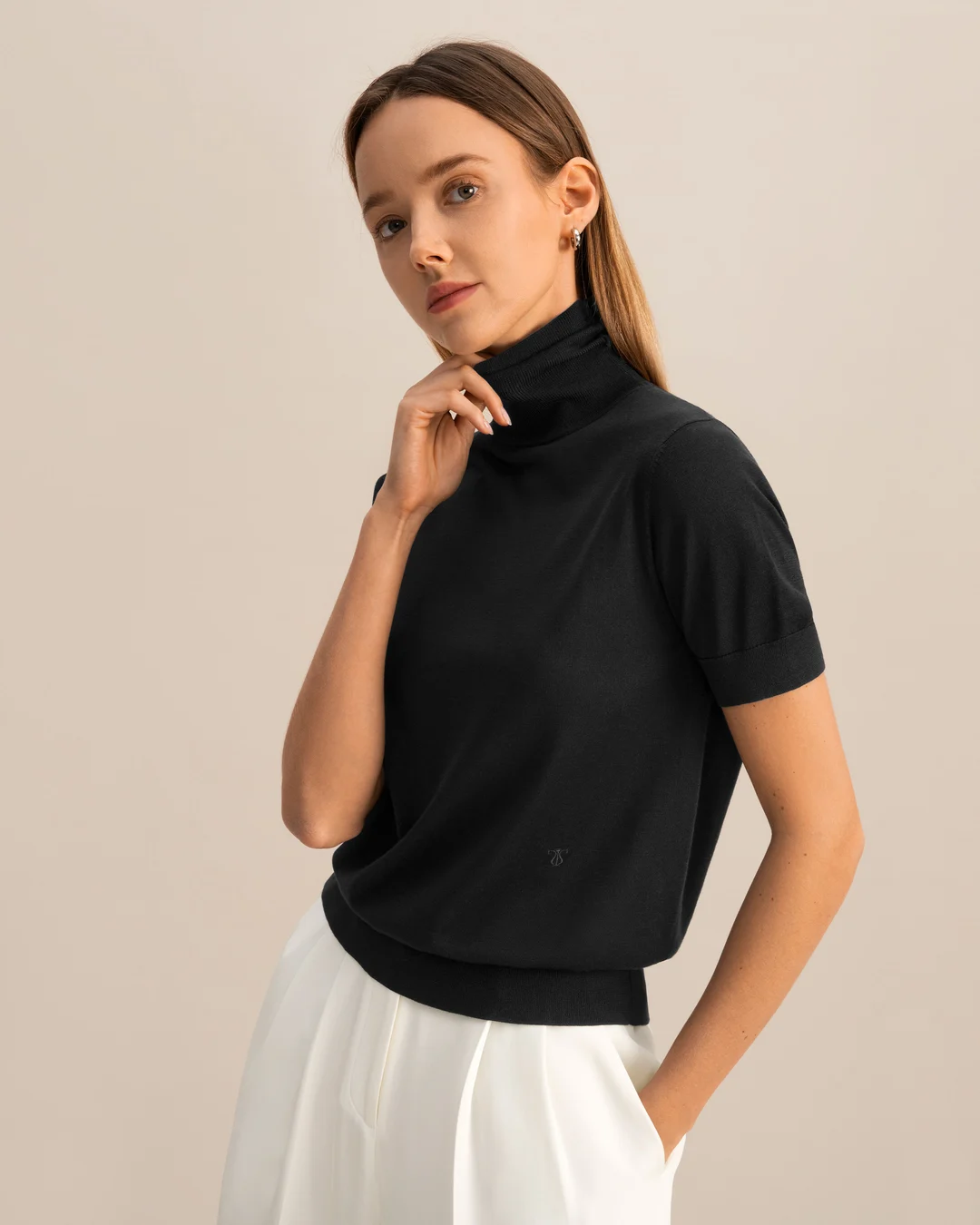LILYSILK Pull Cachemire Et Soie Femme Col Roulé, Manches Mi-Longues Soie & Cachemire Respirant Super Léger Noir S