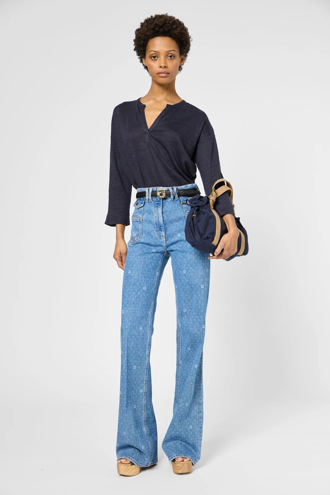 T-shirt tunisien en lin - GRETTA - Marine