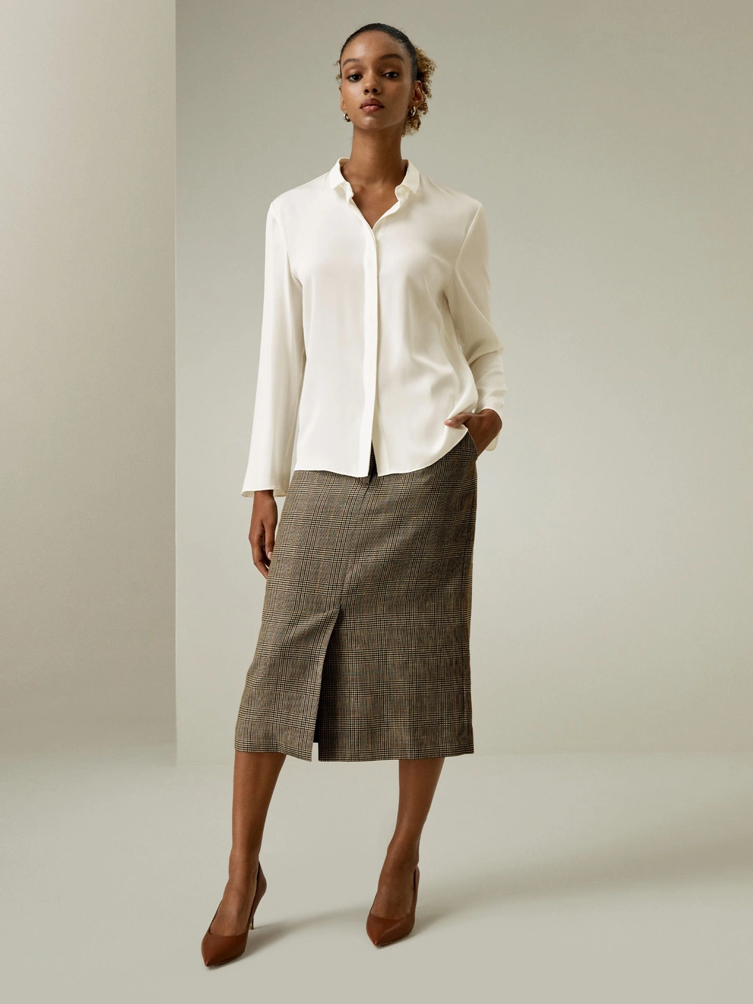 LILYSILK Chemisier Femme Chic En Soie Col Classique Antirides Et Élastique Soie Charmeuse Facile À Assortir Blanc Naturel S
