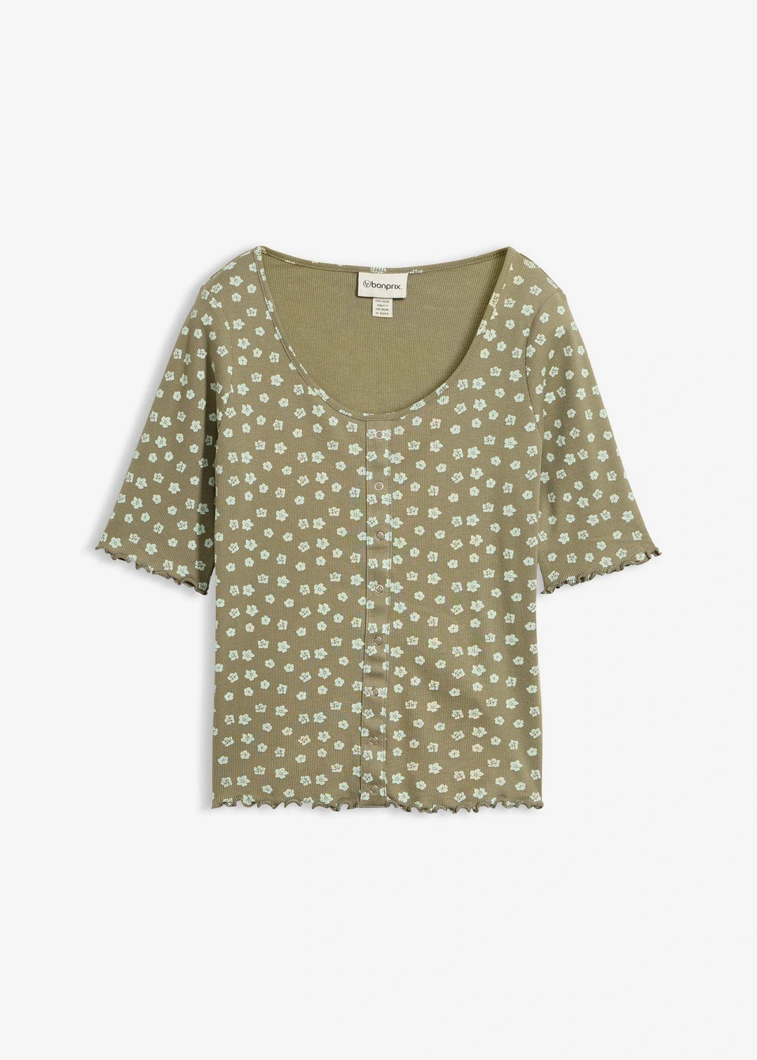 T-shirt côtelé à imprimé floral, manches coude