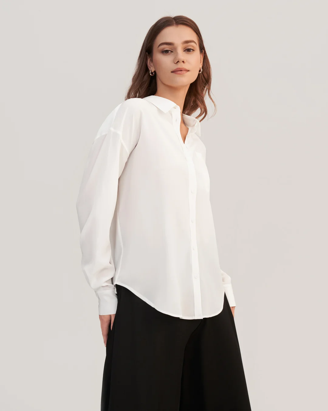 LILYSILK Chemise Soie Femme Épaules Tombantes, Ourlet Incurvé 100% Soie De Mûrier Respirant Super Léger Chemises Blanc Naturel XL