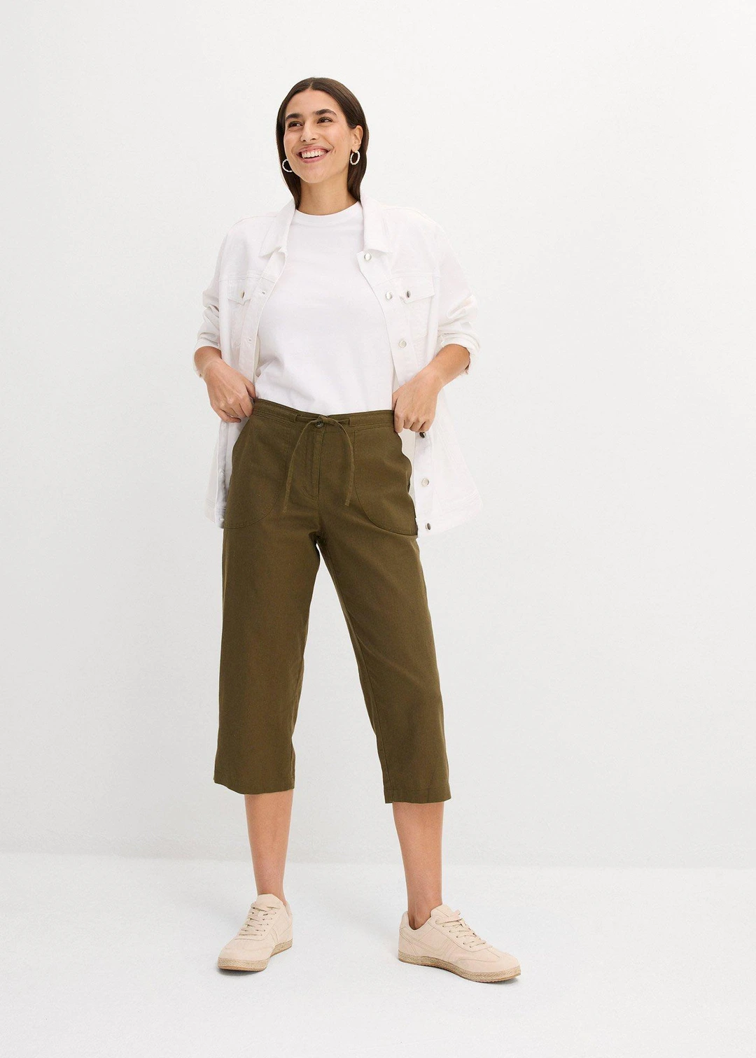 Pantalon 3/4 en lin majoritaire - 2