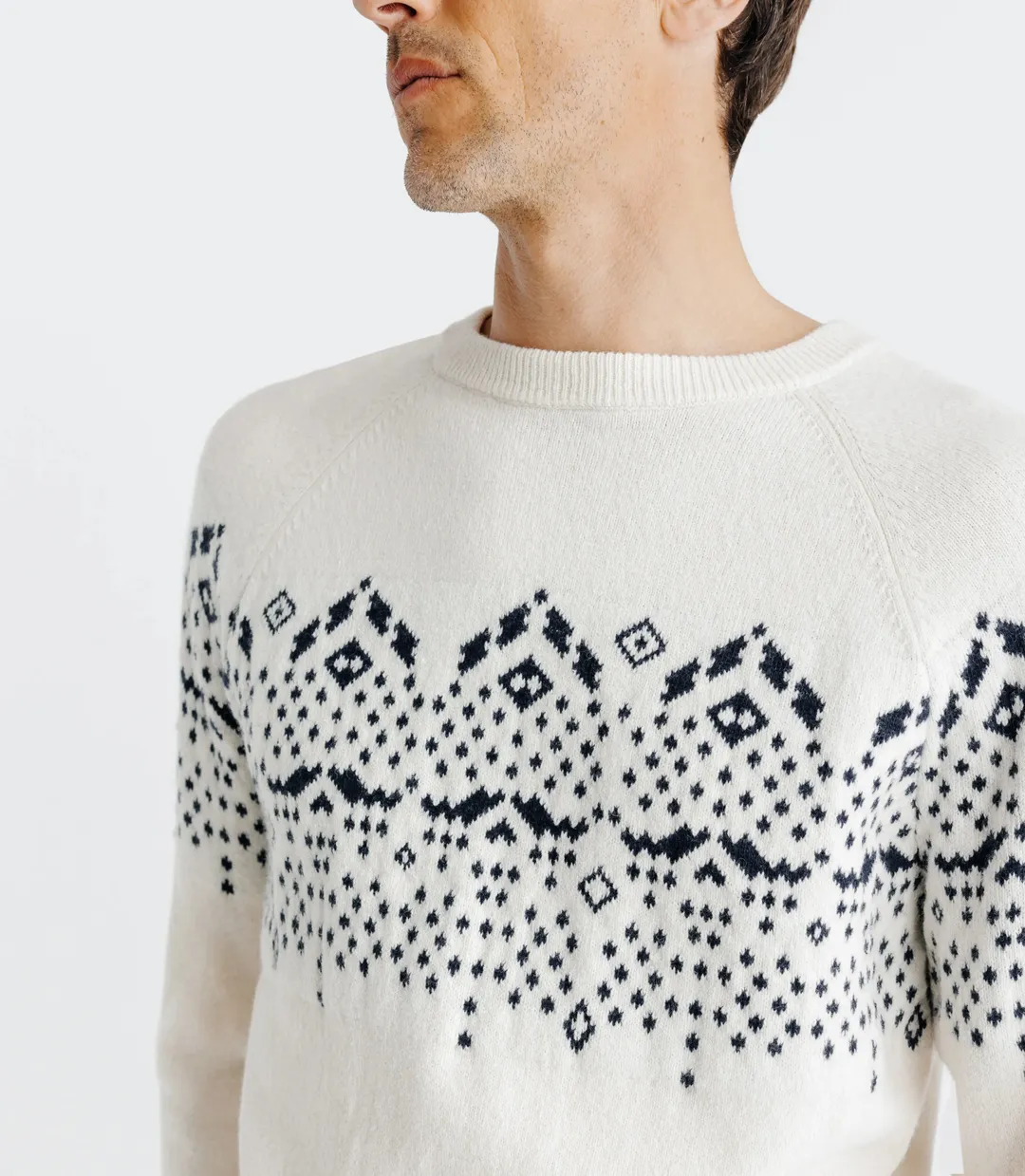 IZAC - Pull en jacquard col rond écru