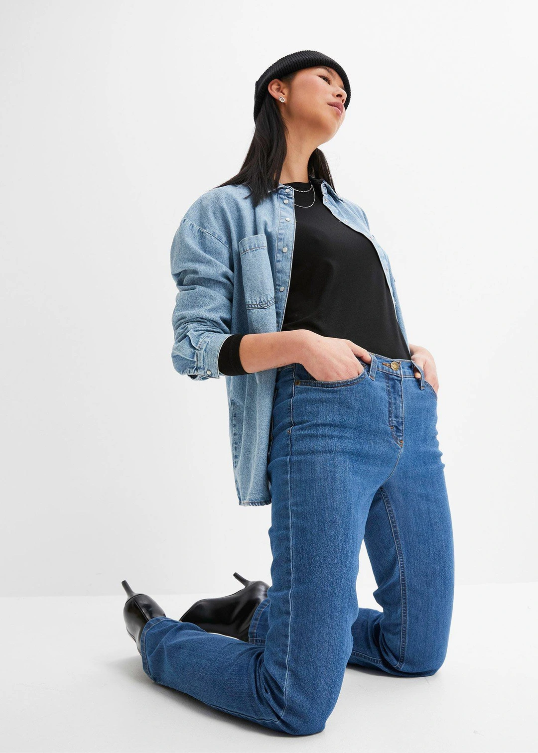 Jean droit taille mi-haute, extensible - 3