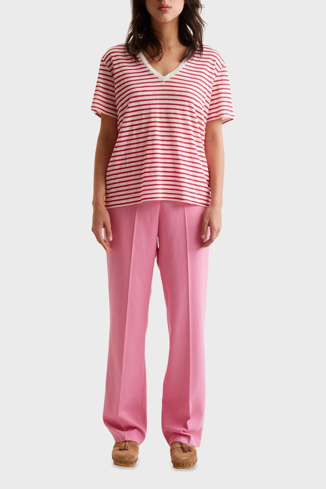 T-Shirt en lin à rayures - ARI - Fuchsia