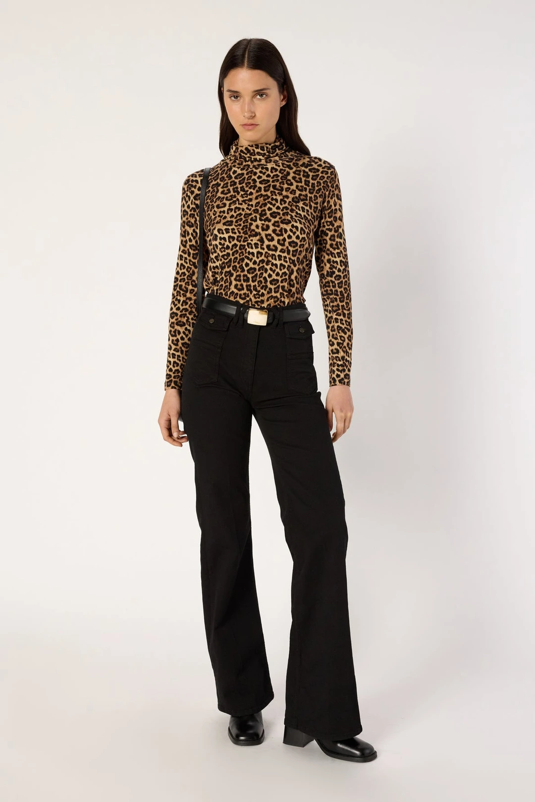 Col montant imprimé léopard - HELENE - Camel