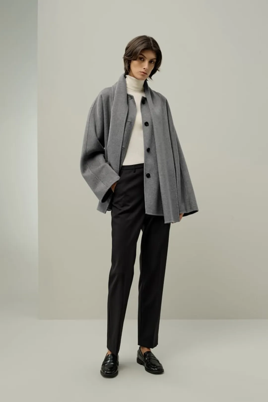 LILYSILK Manteau Double Face En Soie-Laine Col Écharpe Intégré Chamois Du Chêne S