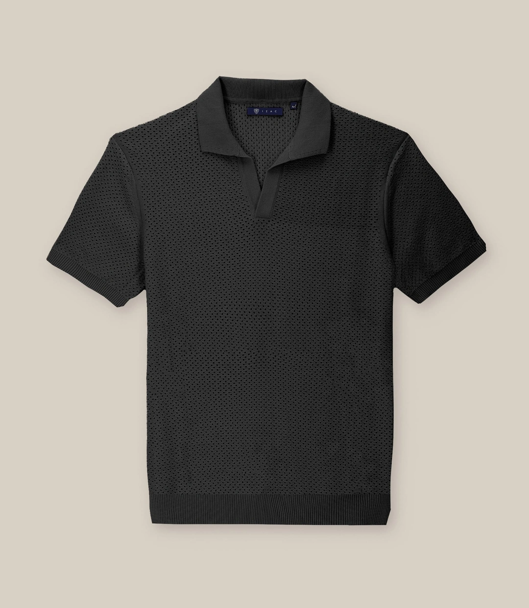 IZAC - Polo col ouvert en maille ajouré noir