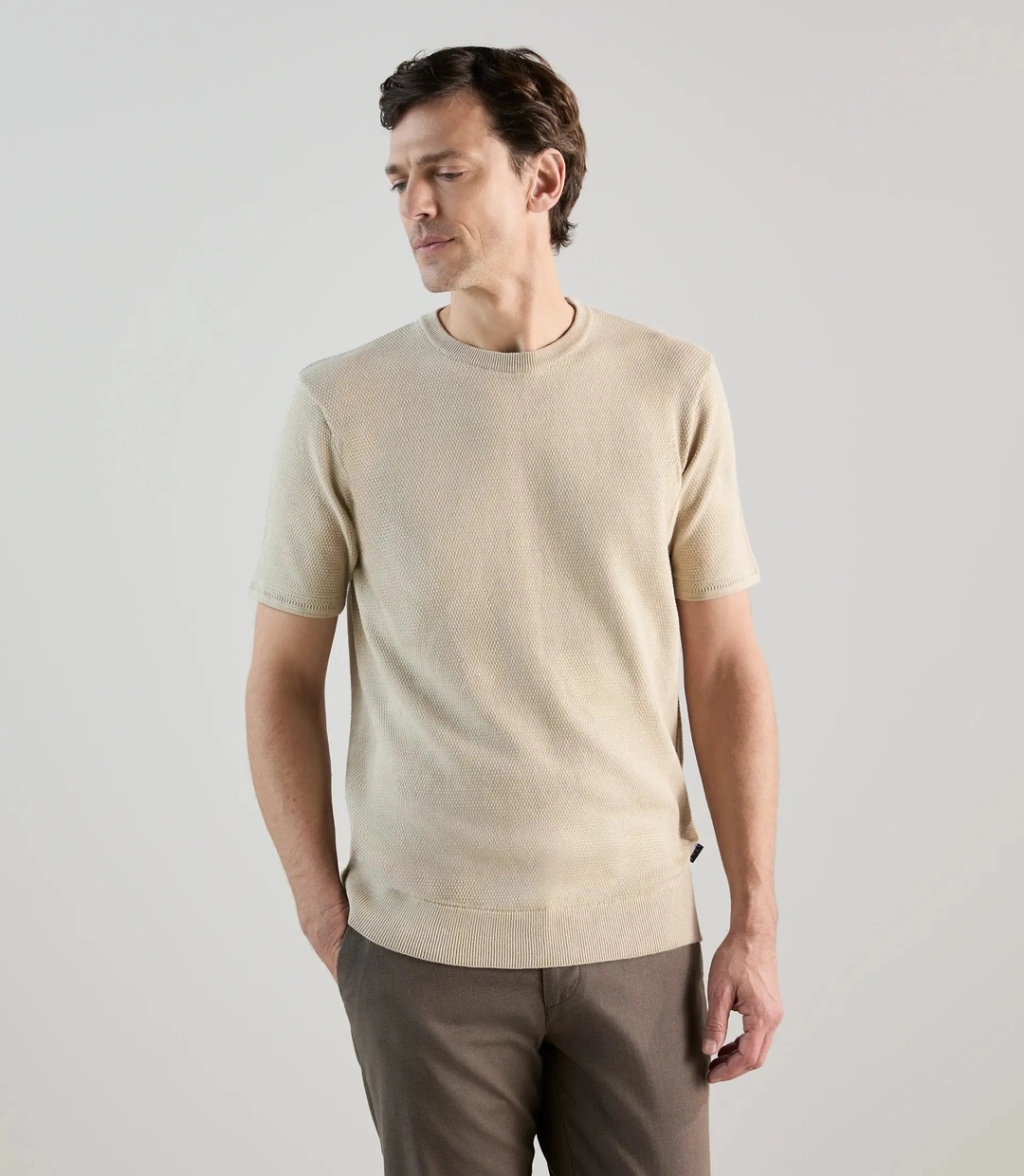 IZAC - T-shirt à manches courtes en jeu de points beige
