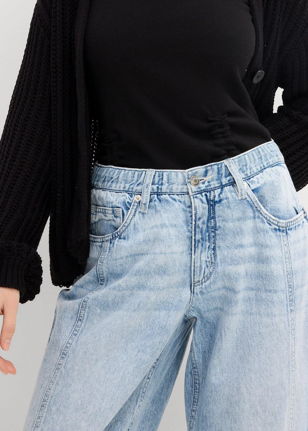 Jean barrel taille mi-haute, cropped - 3