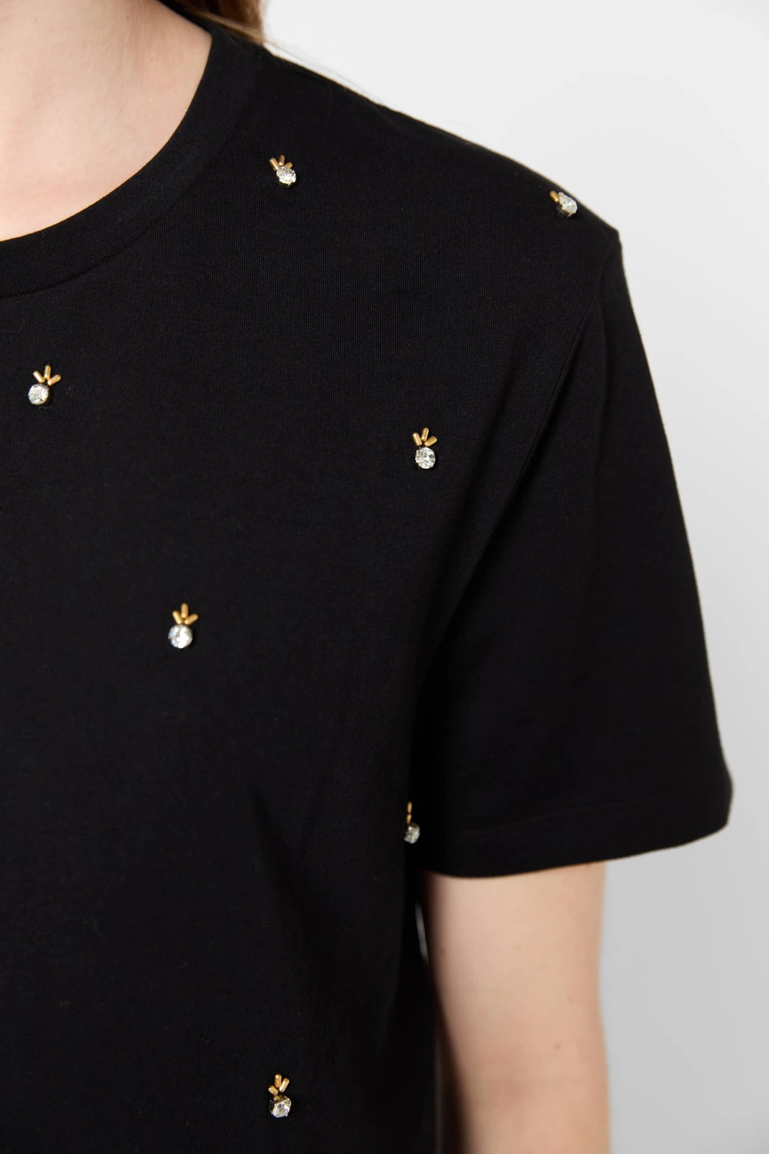 T-shirt à perles en coton - GRACIA - Noir