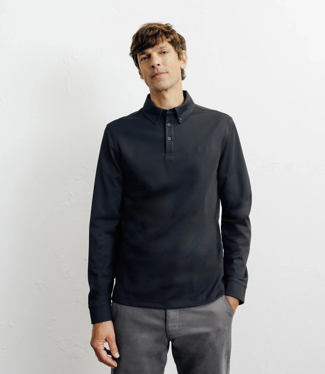 IZAC - Polo boutonné manches longues noir