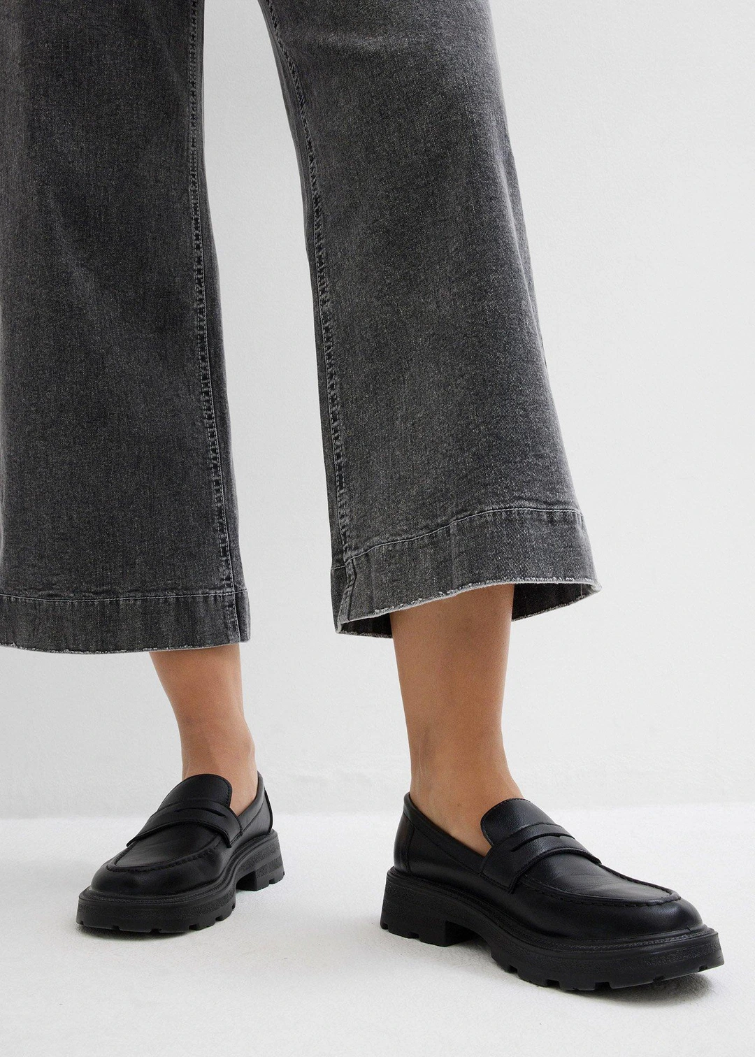 Jean large, taille haute, raccourci