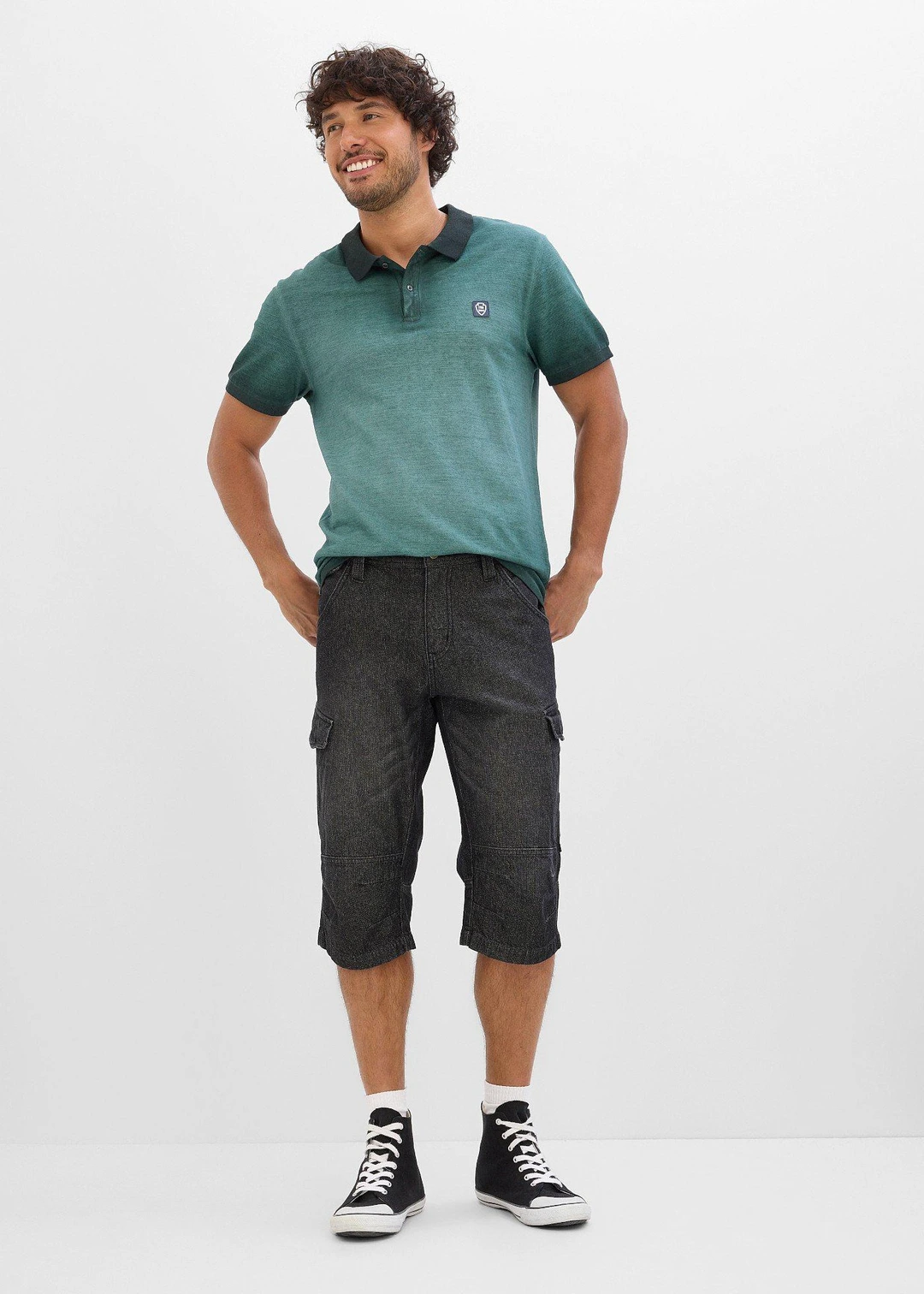 Bermuda long poches cargo en denim léger, coupe loose - 2
