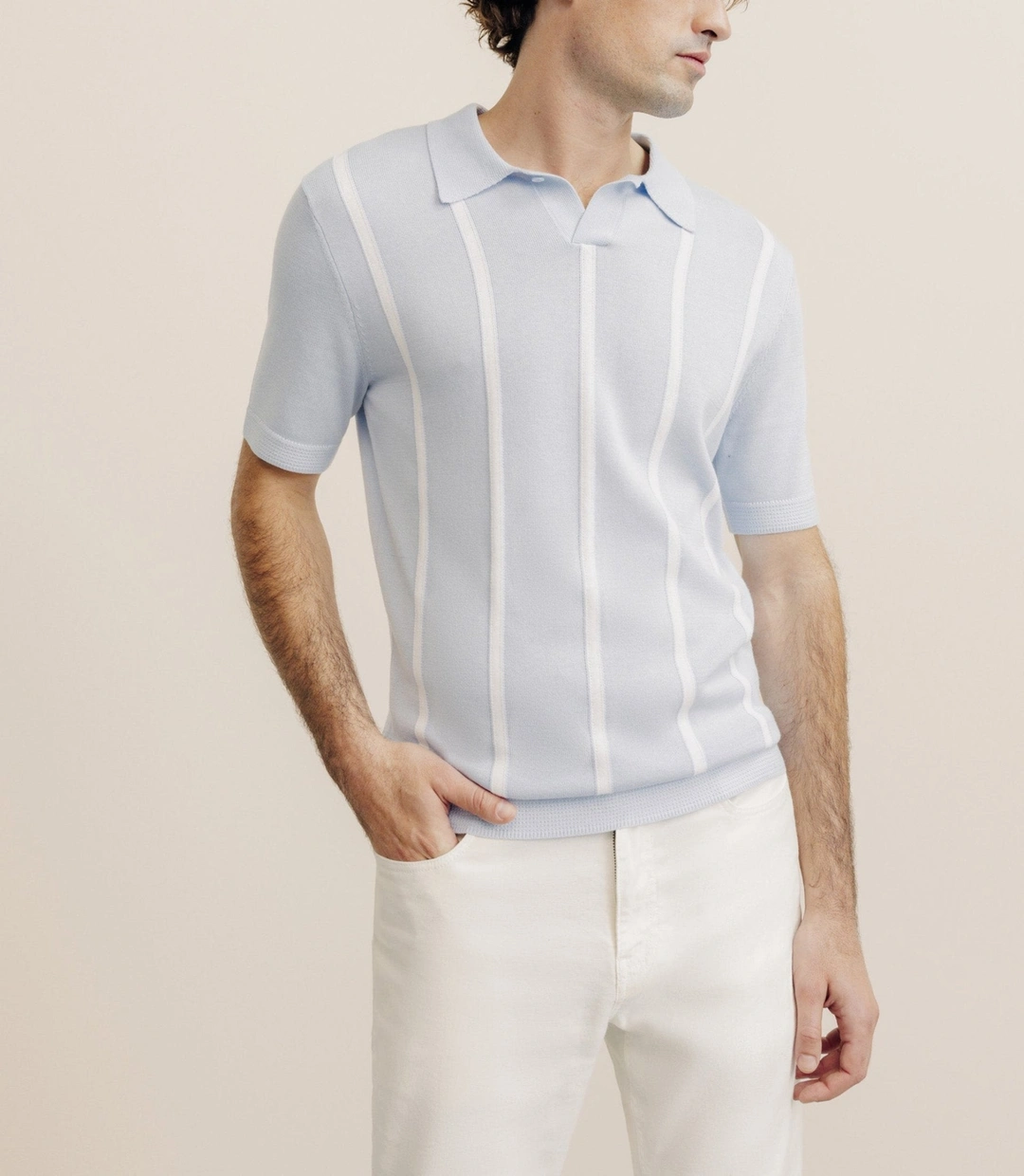 IZAC - Polo en maille à rayures bleu ciel