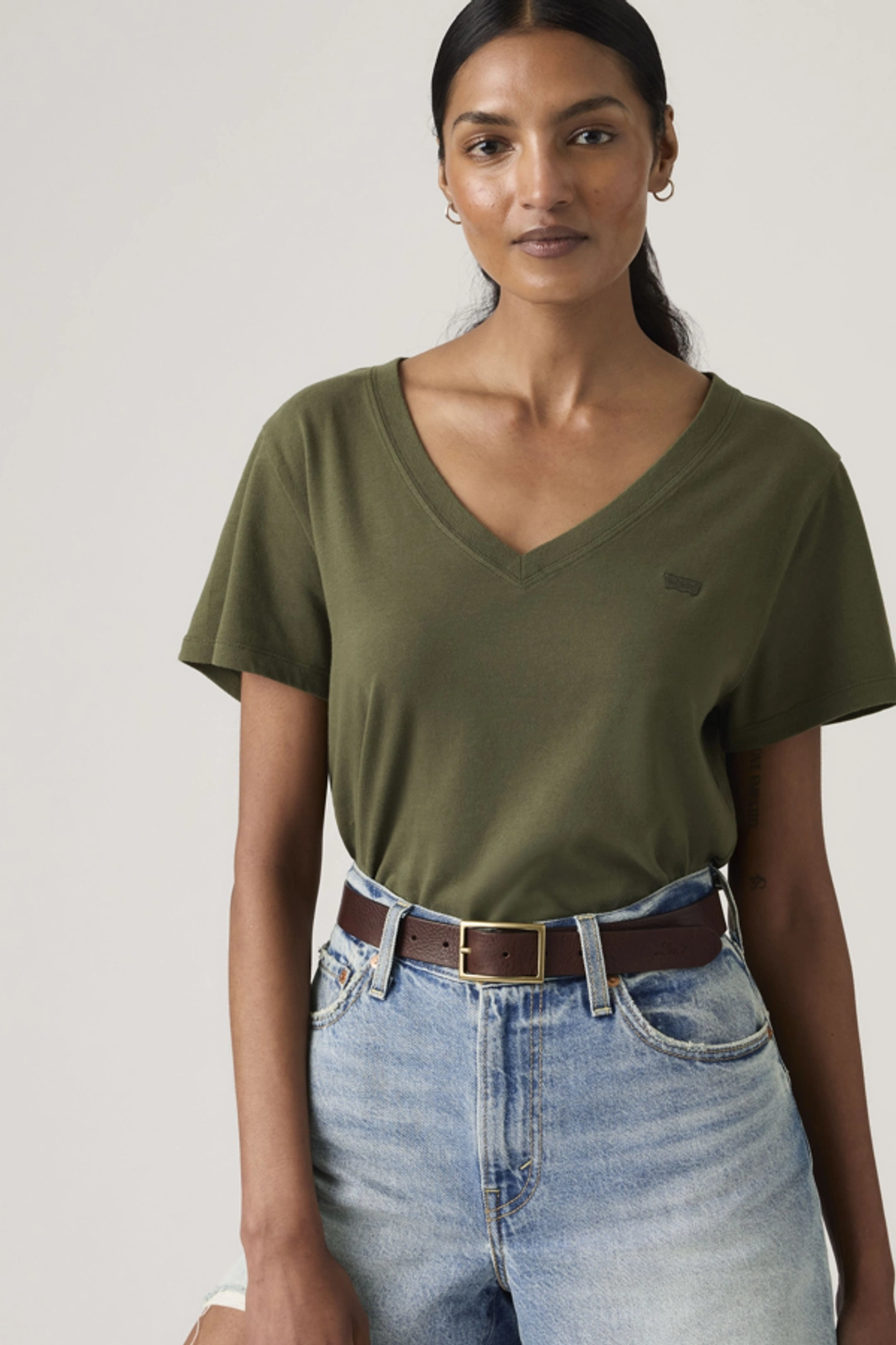 Levi's T Shirt En Coton Col V Favorite - Femme - Vert / Deep Depths - XS