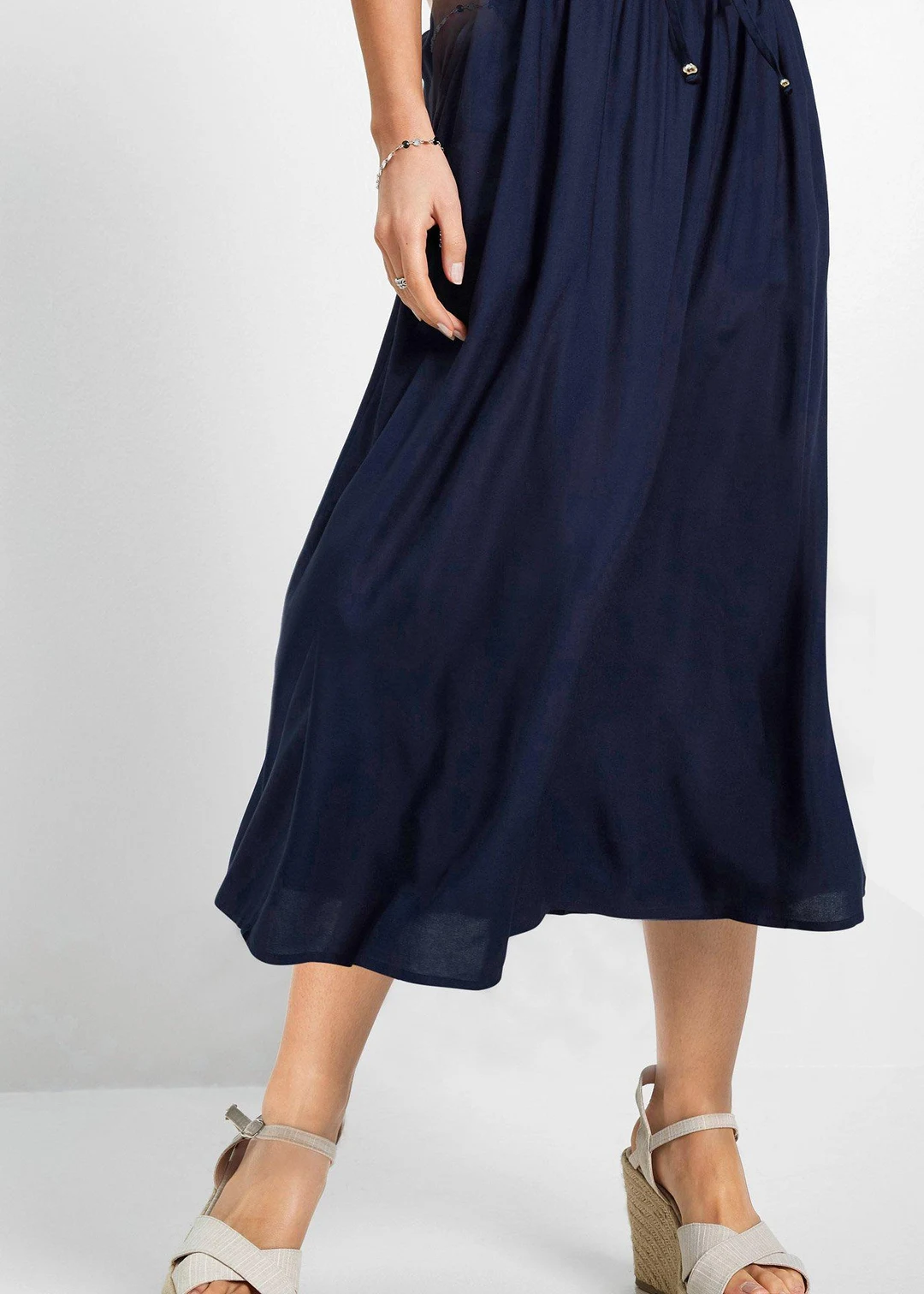 Jupe longue en viscose avec taille élastique et lien à nouer