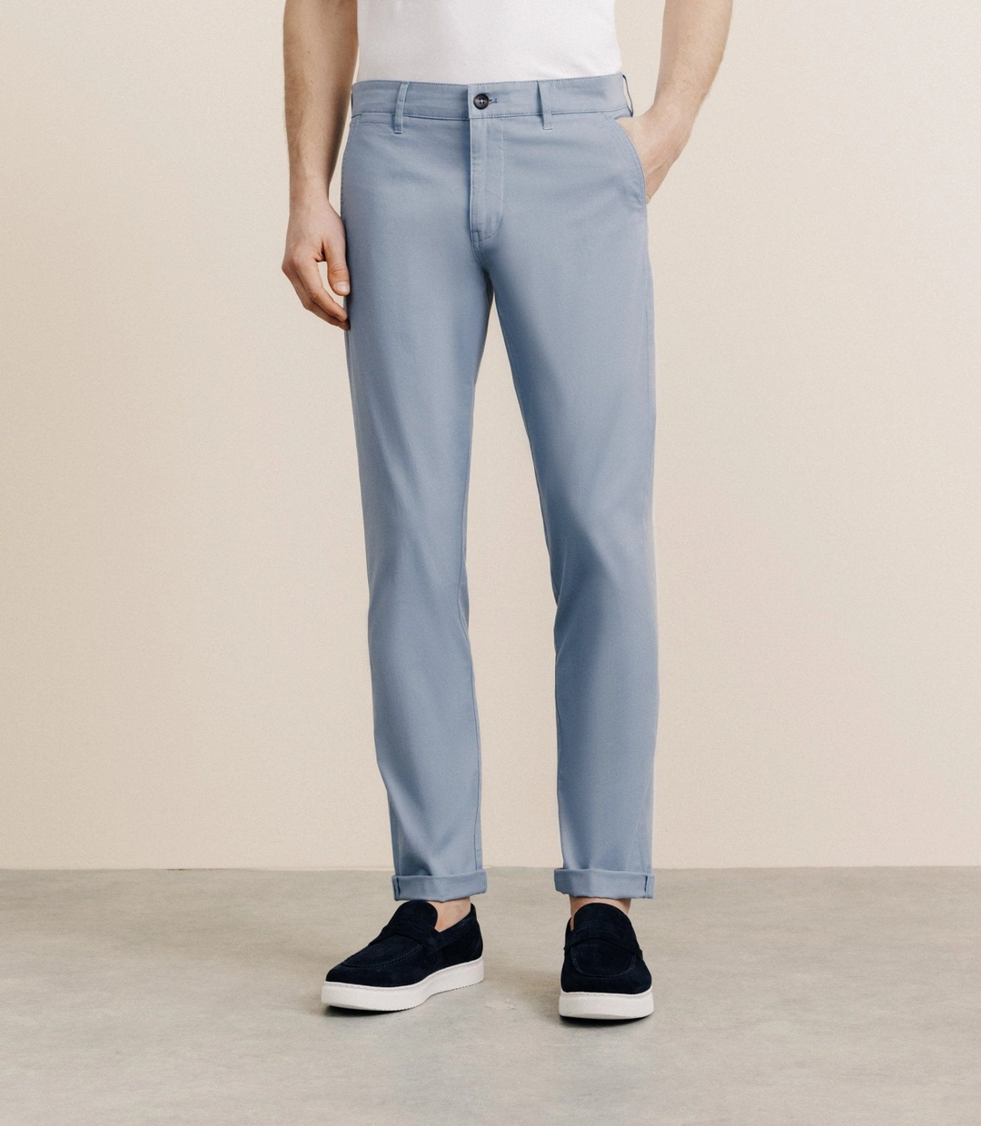 IZAC - Pantalon en coton stretch indigo clair