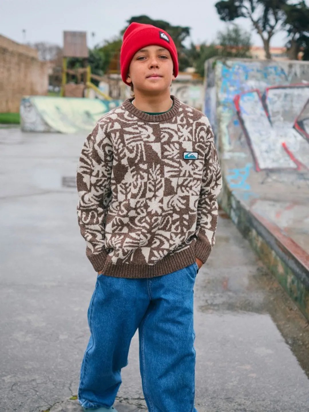 Hall City - Pull à col rond pour Garçon 8-16 ans Marron