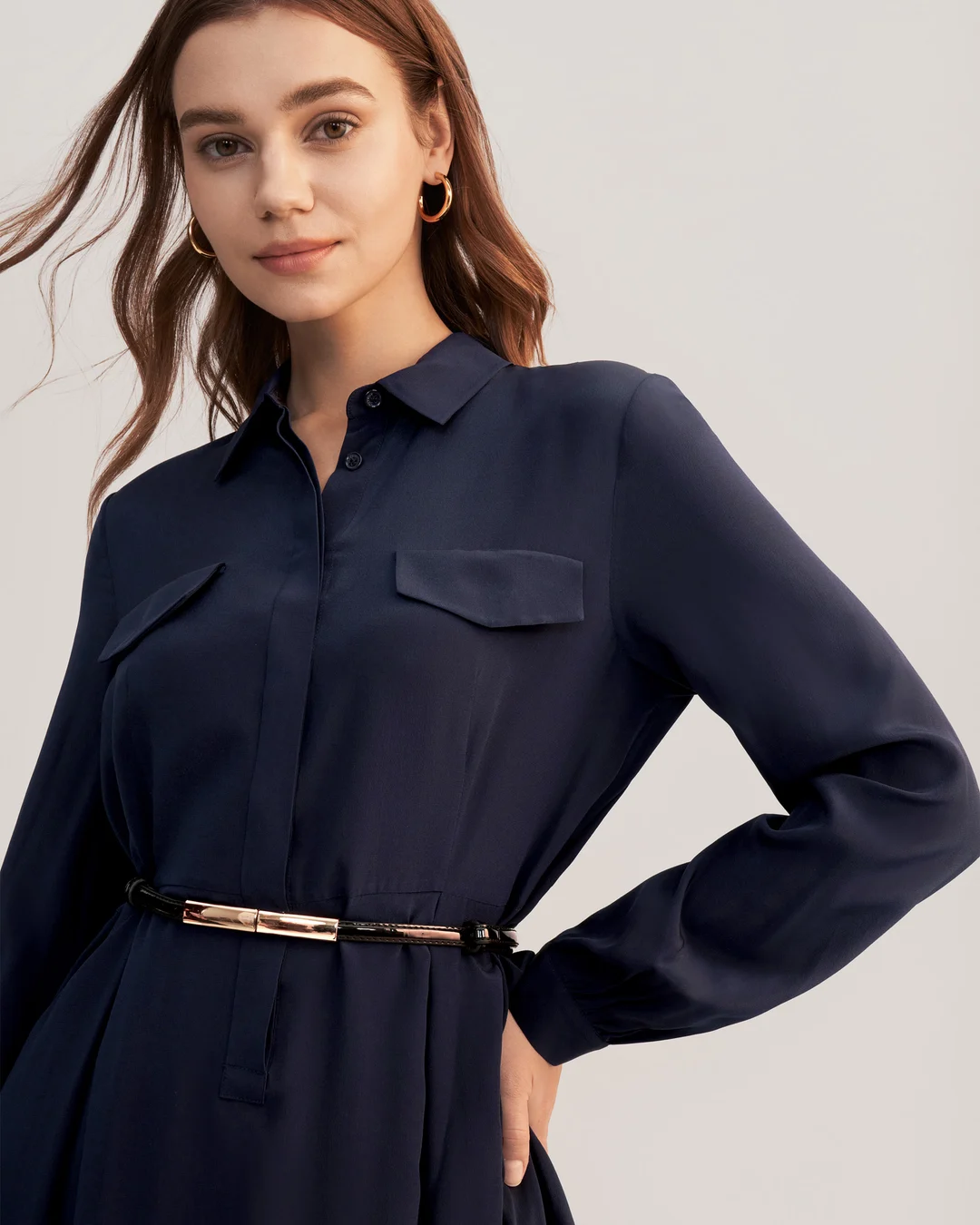 LILYSILK Robe en Soie 100 Soie Coupe Régulière Légère Infroissable Bleu Marine L