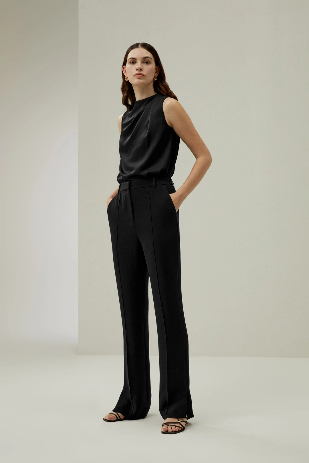 LILYSILK Pantalon Droit Avec Fente Latérale Soie Charmeuse 100 % Style Moderne S'Accorde Avec N'Importe Quelle Tenue Noir 40