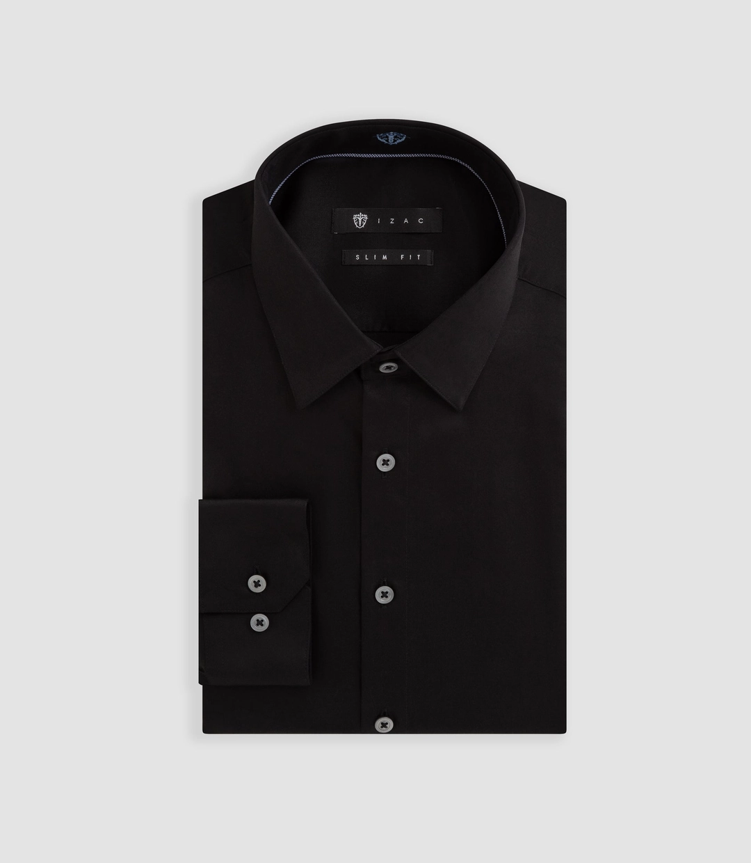 IZAC - Chemise slim en satin coton noir SATINSLIM