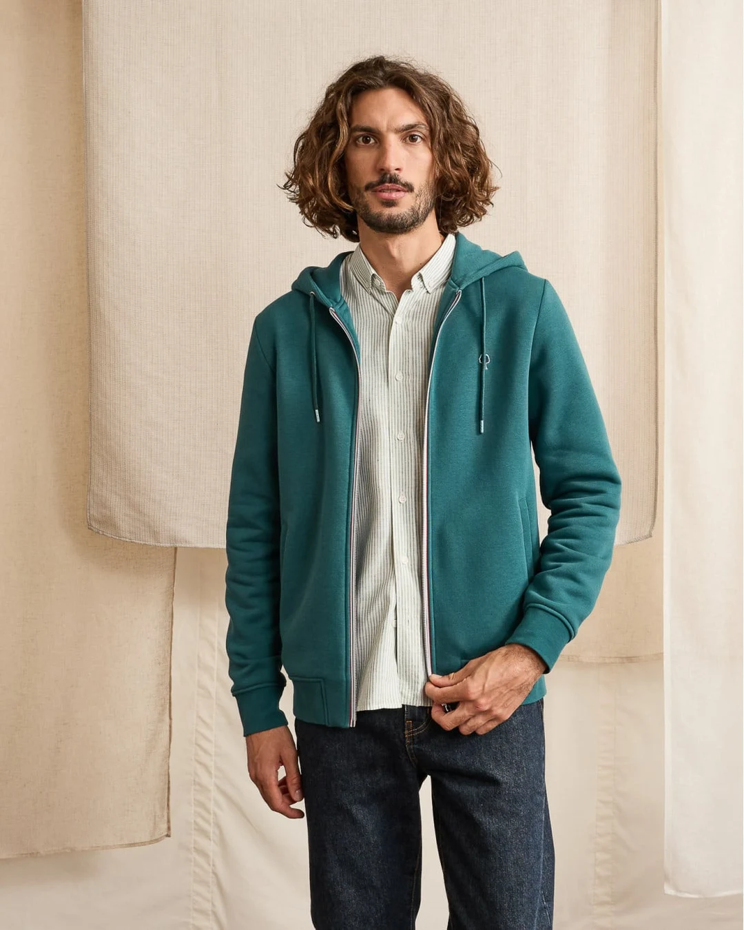 Sweat zippé bleu canard - MESNIL